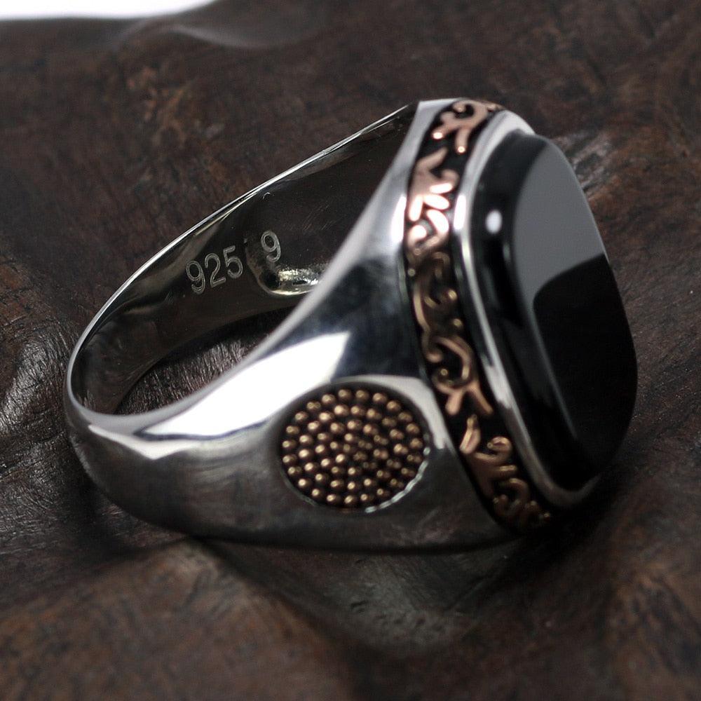 Men's Black Agate Vintage Ring - StellaJoya