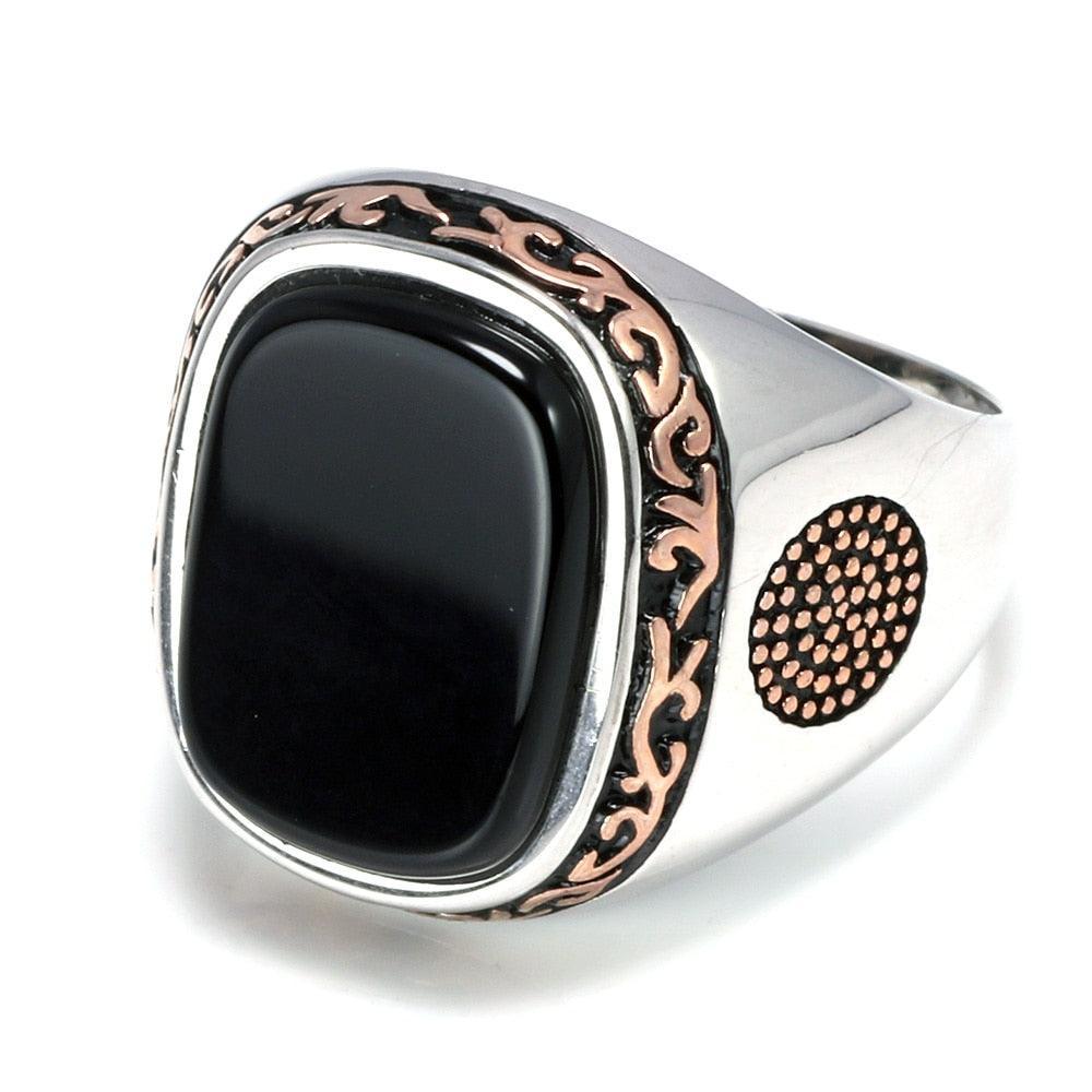 Men's Black Agate Vintage Ring - StellaJoya