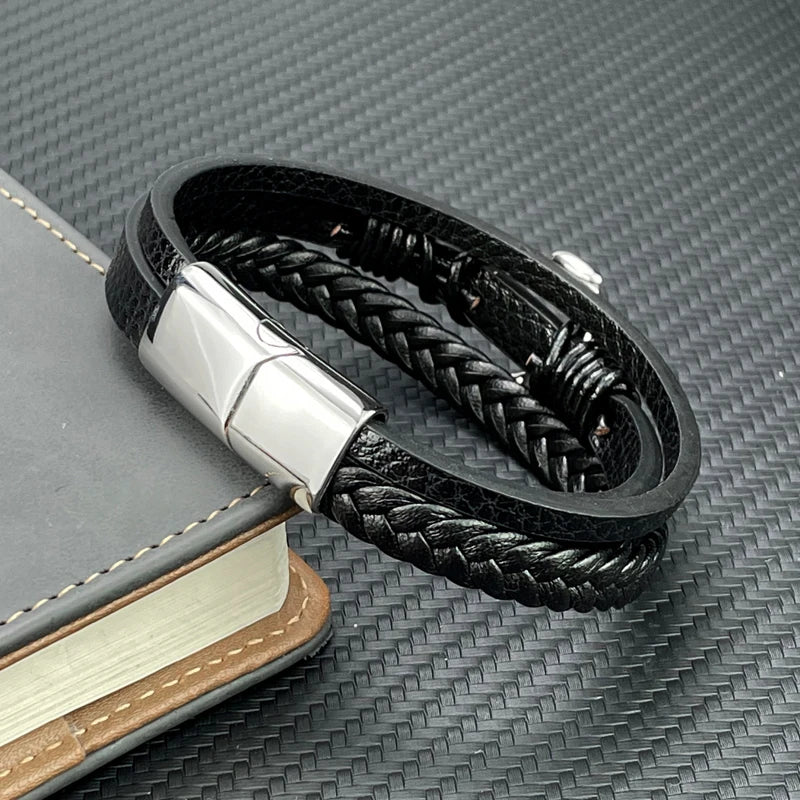 Pulsera de cuero para hombre con ancla