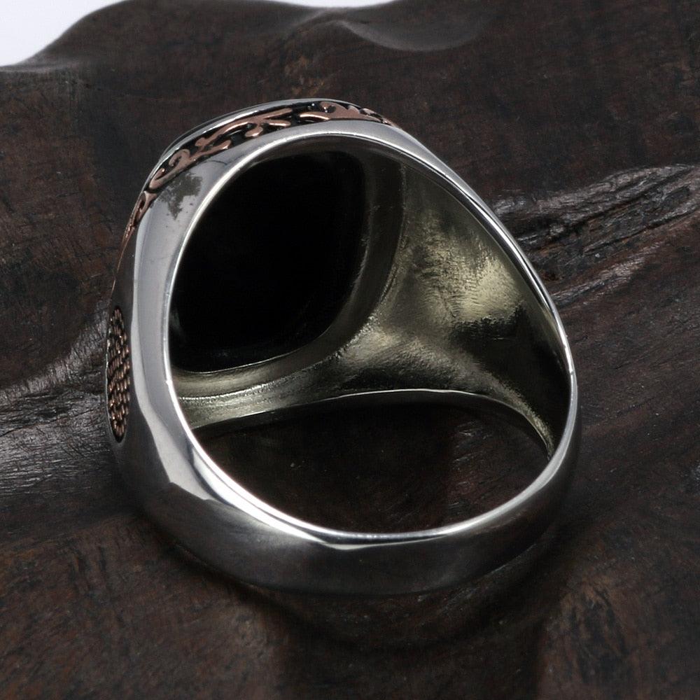 Men's Black Agate Vintage Ring - StellaJoya