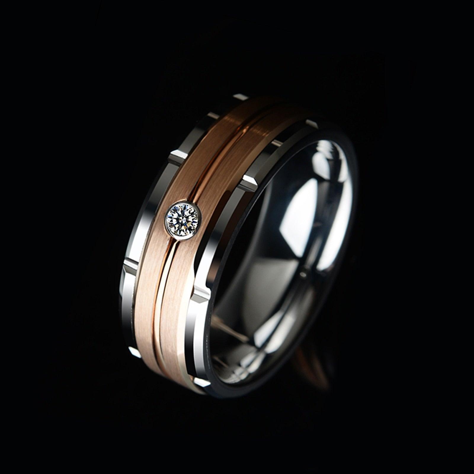 Men's Tungsten Brown Color Zirconia Ring - StellaJoya