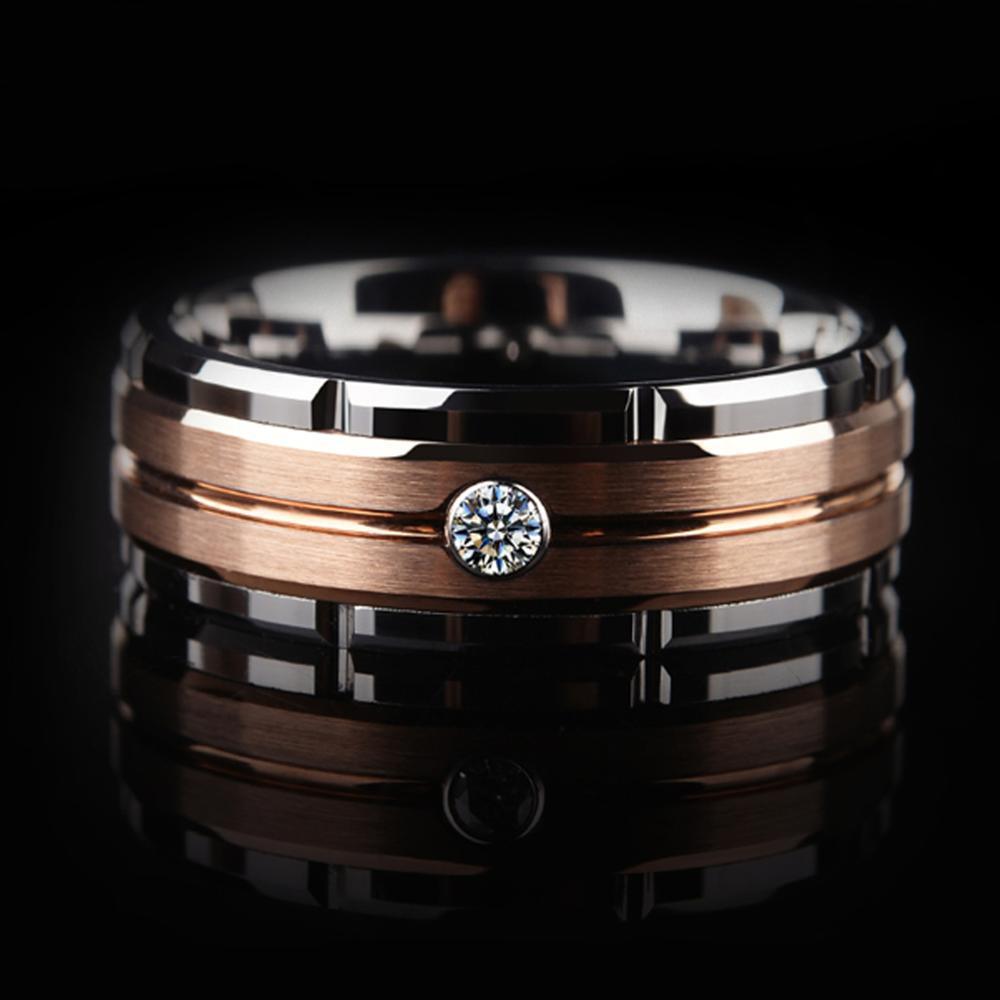 Men's Tungsten Brown Color Zirconia Ring - StellaJoya