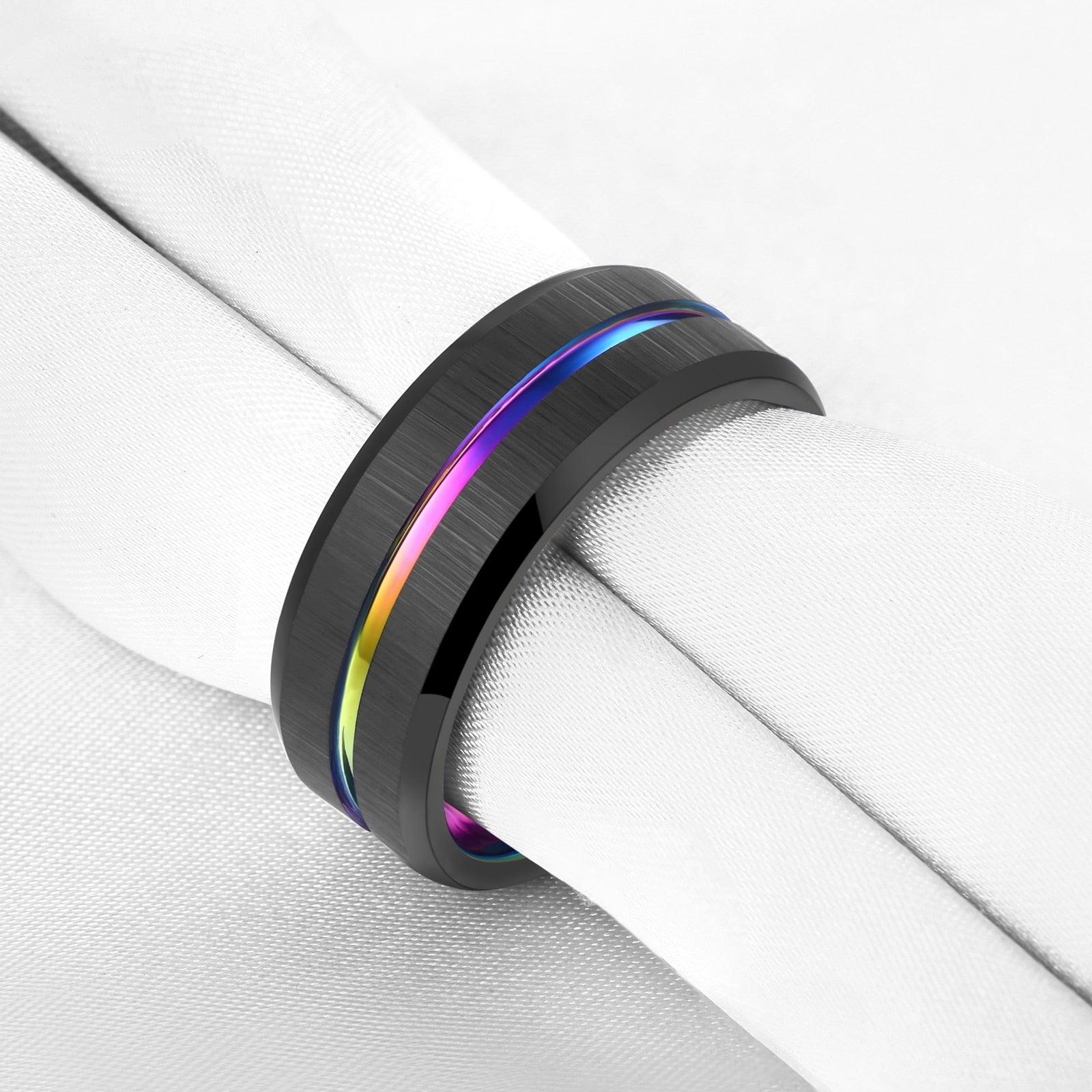 Men's Tungsten Carbide Rainbow Groove Ring - StellaJoya