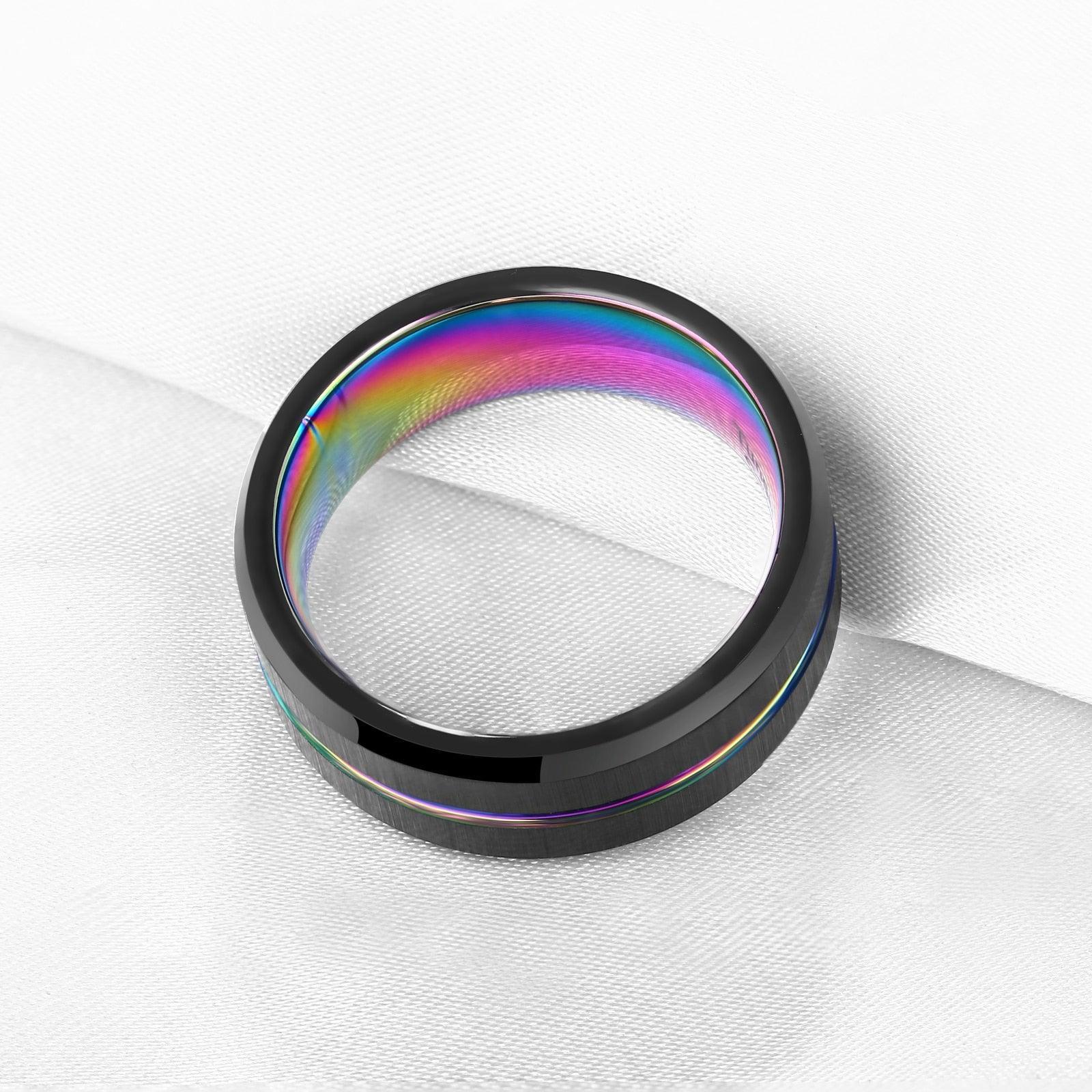 Men's Tungsten Carbide Rainbow Groove Ring - StellaJoya