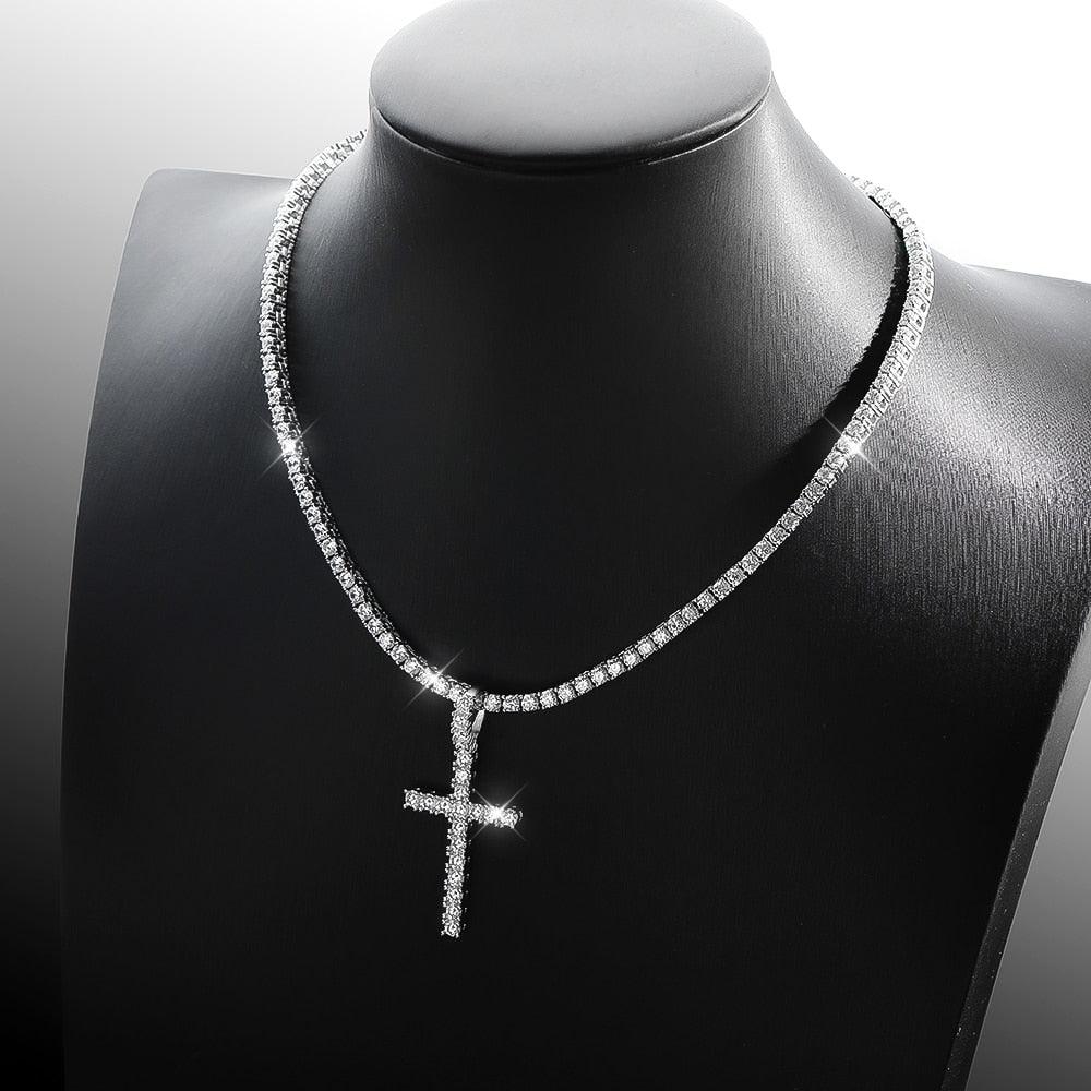 Tennis Necklace with Cross Pendant - StellaJoya