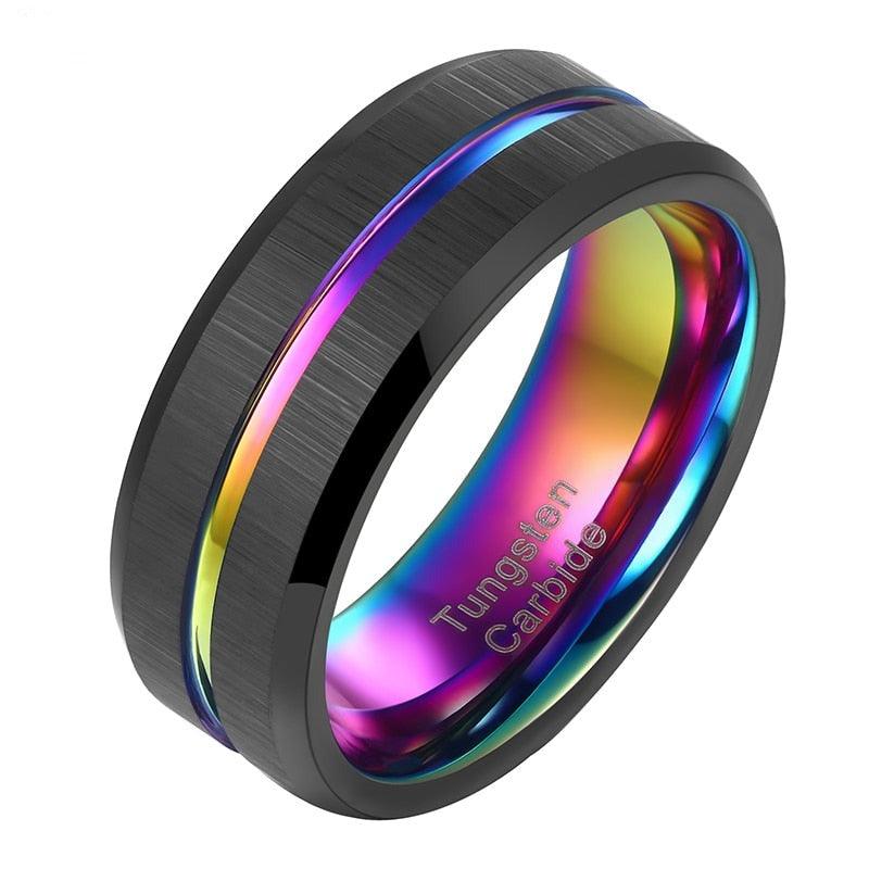 Men's Tungsten Carbide Rainbow Groove Ring - StellaJoya
